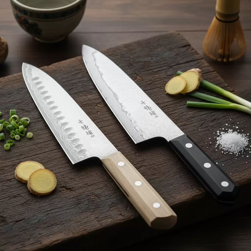 gemini_image_1767114215-1 Dao Santoku đa năng và Gyuto dao đầu bếp là hai dụng cụ không thể thiếu trong bếp