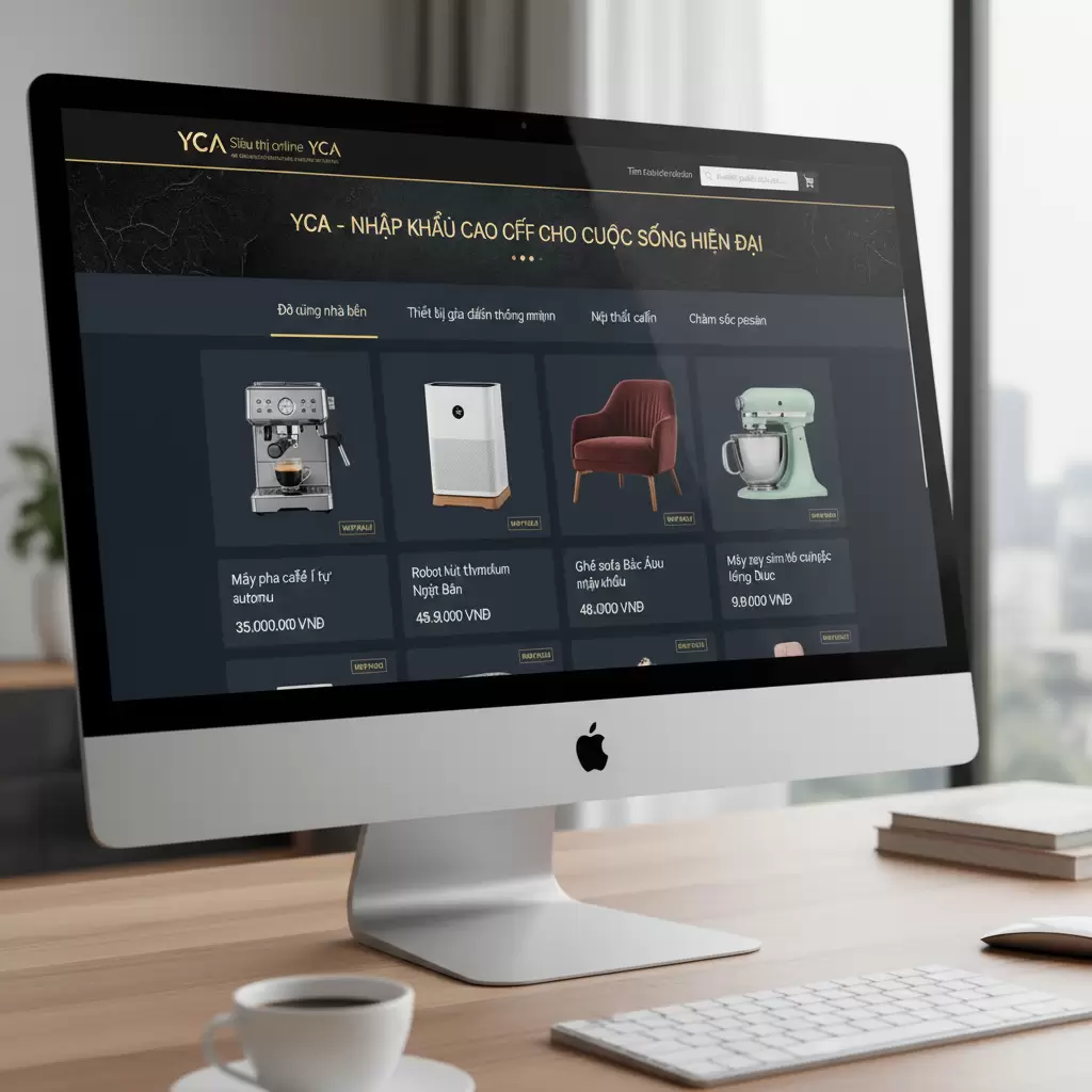 Giao diện mua sắm trực tuyến chuyên nghiệp của Siêu thị YCA nơi cung cấp các sản phẩm gia dụng nhập khẩu chất lượng cao