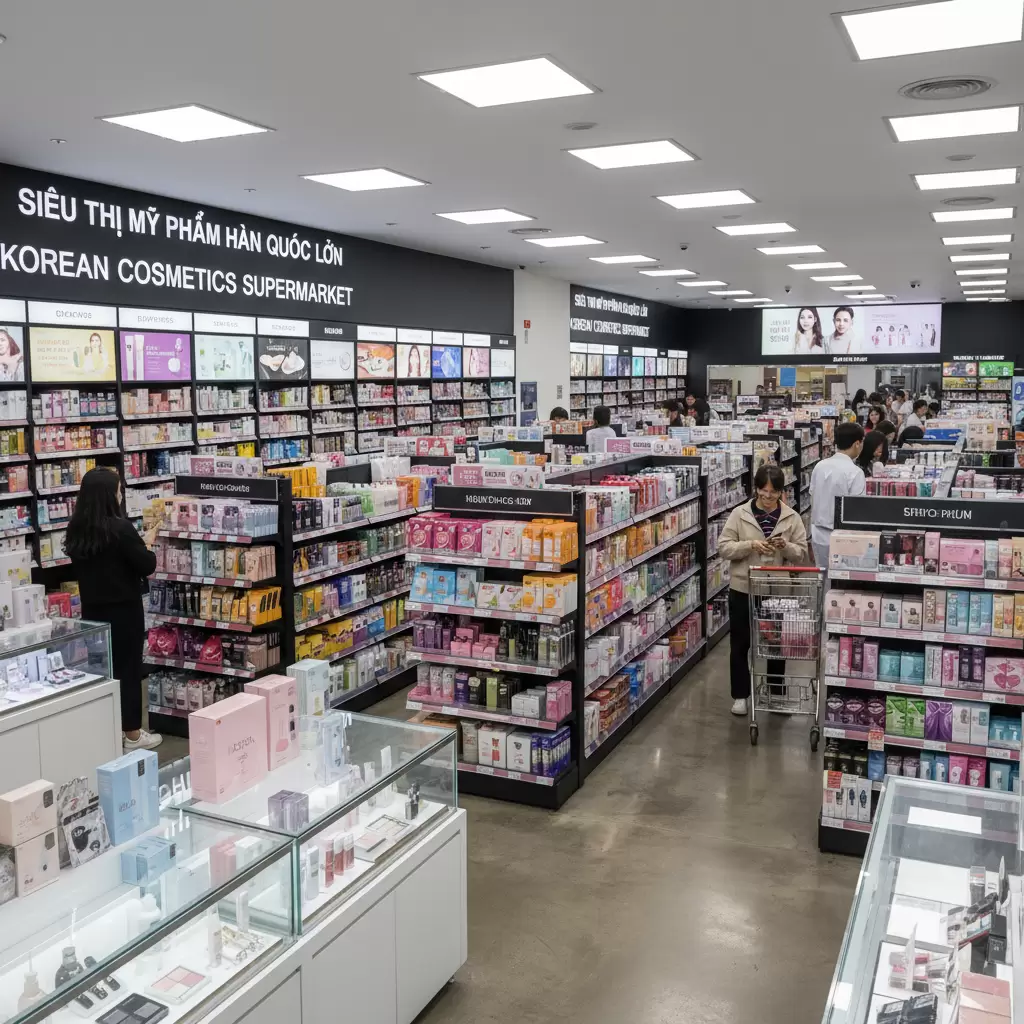 gemini_image_1767130827 Không gian mua sắm mỹ phẩm Hàn Quốc hiện đại tại Siêu thị YCA