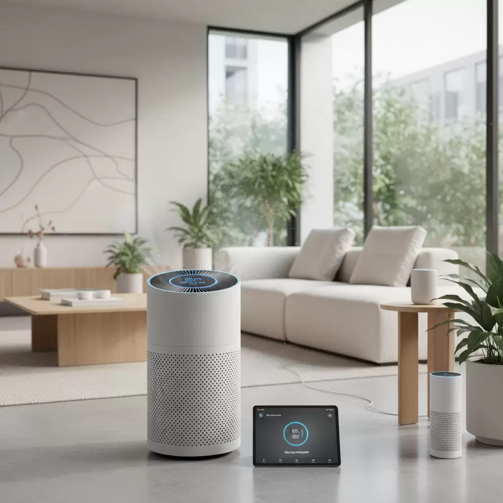 gemini_image_1767137443-2 Máy lọc không khí 2026 được thiết kế tối ưu tích hợp hoàn hảo vào hệ thống nhà thông minh