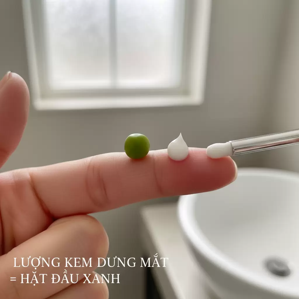 gemini_image_1767138976-1 Chỉ cần một lượng kem dưỡng mắt rất nhỏ khoảng bằng hạt đậu xanh cho cả hai bên mắt